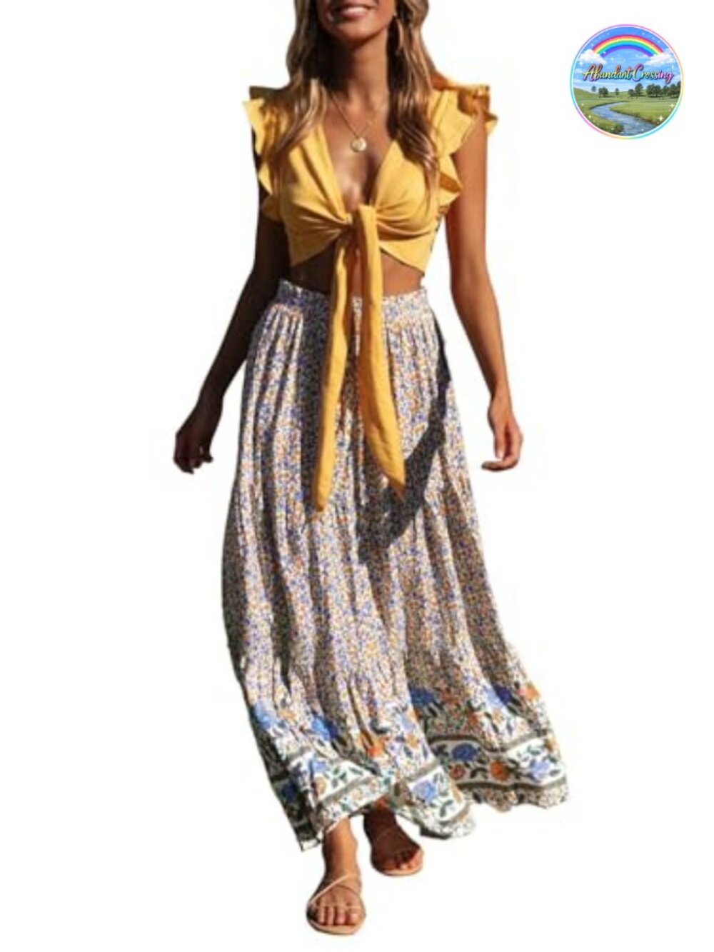 Bohemian Floral Print Elastic Waist A-Line Maxi Skirt